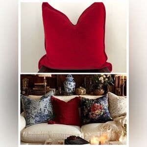 Pottery Barn Pair of Red Cotton Velvet Pillow Covers